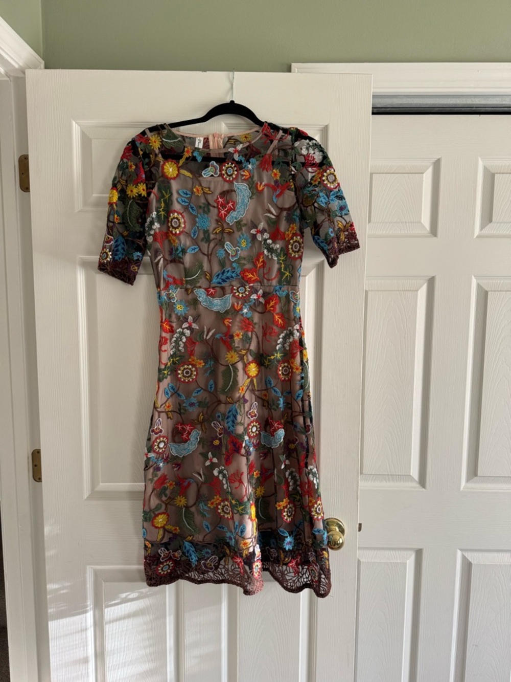 SOLD Floral Embroidered Taupe Midi Dress